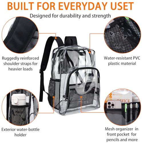 LERASO Transparent Backpack With Thickened Pvc Material, Perspective Design, Large Capacity Multi Pocket Backpack, Suitable For Concerts, Work, Travel, Festivals, Daily Commuting (Black)