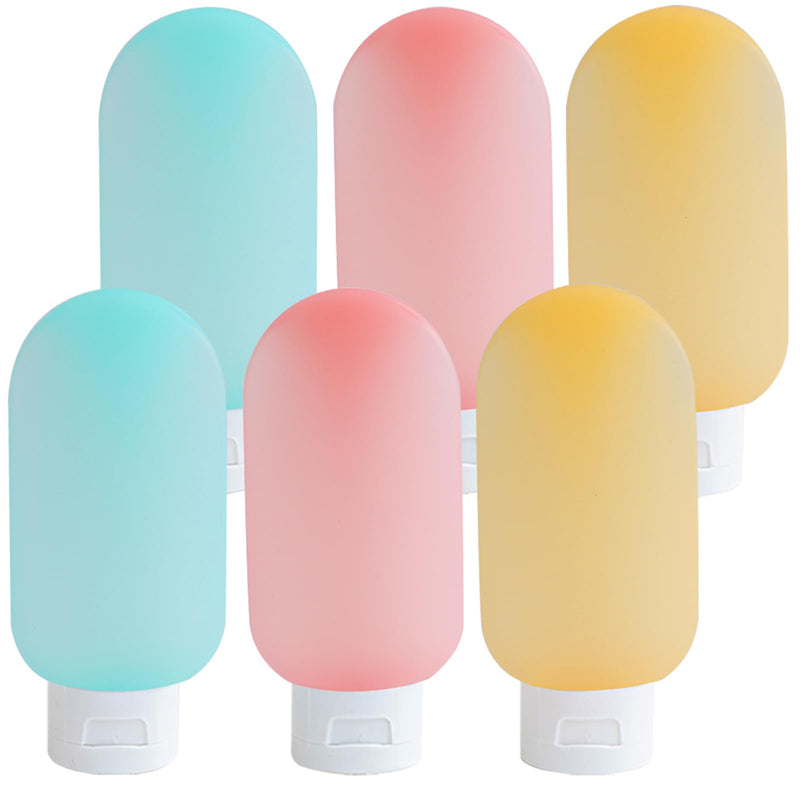 Travel Bottles for Toiletries 6 Pack, Leakproof 2 oz Tsa Approved Travel Size Containers, BPA Free Plastic Shampoo and Conditioner Bottles, Camping Travel Essentials (Multicolor - B)