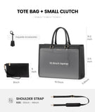 LOVEVOOK Laptop Tote Bag for Women, Leather Office Work Bag Briefcase fit for 15.6 inch Laptop, Large Teacher Computer Bag Handbag,2pcs Set Leather/Black