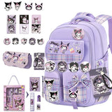 Vivixilan Kawaii Backpack with 22Pcs Accessories Anime Cartoon Anti-Theft Travel Aesthetic New Semester Gifts Bag with Cute Pin