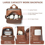 Mroede Leather Laptop Backpack for Women, 15.6" Causal Daypack Backpacks Purse Computer Backpack with Laptop Compartment for Travel Work College Business, Brown