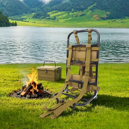Deroanke Backpack Frame, 132lbs Capacity Aluminum Alloy Hiking/Hunting Pack Frame, External Frame Hiking Backpacks for Mountaineering, Camping (Khaki, 14.57 x 9.84 x 27.56 inch)
