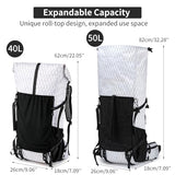 Hiking Backpack,40L to 50L Extra Large Capacity Hiking Bag,Internal Frame Camping Backpack,Upgraded X-PAC Lightweight Sport Daypack Travel Backpack Fit For Mountain Climbing Camping(White)