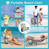 Suteck Beach Chair, Adjustable 5-Position Backpack Beach Chairs for Adults Kids, Foldable Lay Flat Chair with Cooler Bag, Cup Holder and Lumbar Pillow, Reclining Lay Down Chairs (1, Blue&Yellow)