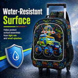 gxtvo Rolling Backpack for Boys, Roller Wheeled Bookbag - Wheeled Elementary School Bag - 3PCS Car