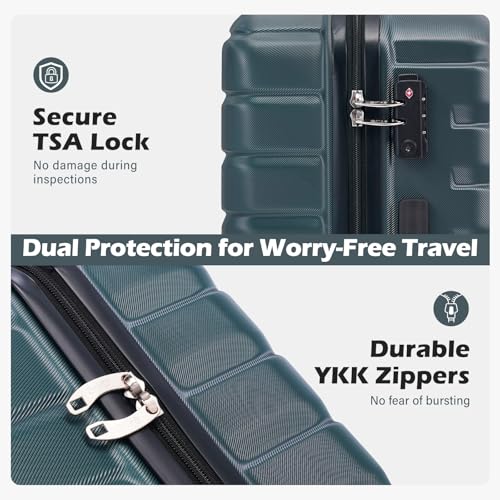 Coolife Lightweight Luggage with TSA Lock,Large Checked Teal Blue