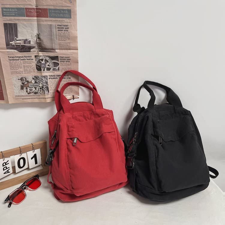 Sumleno Small Boho Canvas Backpack for Women Vintage Style Outdoor Travel Bag Casual Daypack Grunge Aesthetic Hippie Y2K Backpack (Black,One Size)