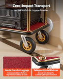 VEVOR Hotel Luggage Cart, 1200 lbs Heavy Duty Bellman Cart with Stainless Steel Frame, 8 in Rubber Wheels, Red Carpeted Deck, Commercial Luggage Carrier Rolling Trolley for Hotels, Resorts, Gold