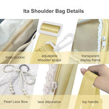 Ita Bag,DIY Pin Display Bag with Insert and Accessories,4 Color Anime Kawaii Ita Crossbody Purse with Adjustable Straps,Lace Cute Itabag with Clear Pocket, Y2K Shoulder Bags for Women(Yellow)