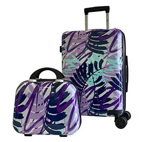 World Traveler VentureX Airline Approved 2-Piece Carry-On Luggage Set – Lightweight Hardside Polycarbonate Suitcase with Spinner Wheels - Tropical Leaves