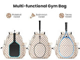 Mosthink Pickleball Racket Backpack Tennis Bag for Women Water-Resistant and Machine Washable Tennis Backpack，Lightweight Sports Bag for Pickleball, Badminton (Plaid Brown)