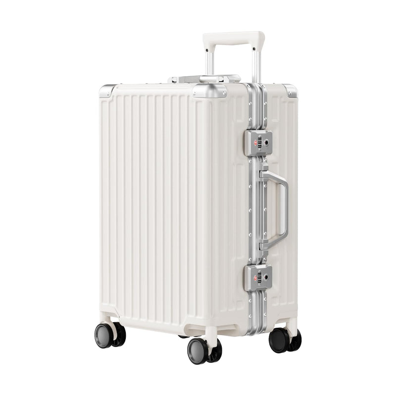 AnyZip Carry On Luggage PC+ABS Aluminum Frame Zipperless Luggage Hard Shell Suitcase with TSA Lock Double Spinner Wheels 20 Inch White