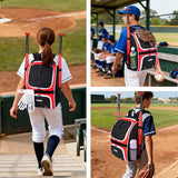 Ciihars Youth Baseball Bag - Baseball Backpack Bat & Glove Holder, T-Ball & Softball Equipment & Gear,Large Main Compartment for Helmet & accessories, Fence Hook，Insulation Pocket (red)
