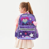 Meetbelify Backpack for Girls School Backpacks Kids Cute Sequin Bookbag for Elementary Kindergarten with Lunch Box Pencil Case for Girls 5-12 Years Old