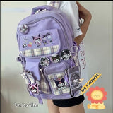 Vivixilan Kawaii Backpack with 22Pcs Accessories Anime Cartoon Anti-Theft Travel Aesthetic New Semester Gifts Bag with Cute Pin