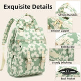 Lreneilu Corduroy Laptop Backpack for Women 15.6 Inch Stylish College School Bookbag, Business Work & Travel Computer Backpacks (Flowers Green)