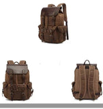 Genuine Leather Canvas waxed Backpack Travel Rucksack Laptop Bag