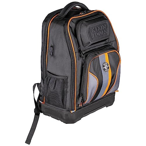 Klein Tools 62805BPTECH 28-Pocket Laptop Backpack Tool Bag, Tradesman Pro Extra-Large Tech Tool Backpack with Molded Bottom, Charging Port