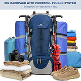 Loowoko 50L Hiking Backpack, Waterproof Camping Essentials Bag with Rain Cover, 45+5 Liter Lightweight Backpacking Back Pack