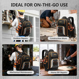 Tool Bag Backpack Heavy Duty 1680D Oxford, 75 Pockets & Loops Electrician Backpack, Large HVAC Tool Bags with Hard Bottom, Construction Work Technician Backpacks with 16’’ Laptop Compartment for Men