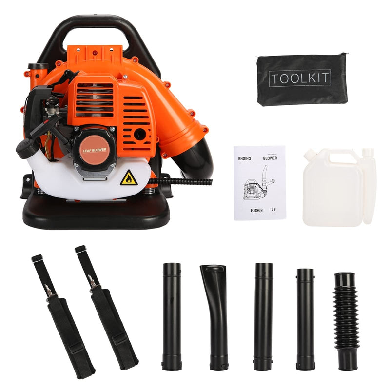 52CC 2 - Stroke Backpack Leaf Blower, 550 CFM Engine Gas Powered Leaf Blower Cordless Dust Blowers Single Cylinder Air Cooled Cleaner Garden Tool for Lawn Yard Blowing Debris Orange