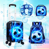 5PCS Boys Luggage Set, Airline - Approved Carry - On with 360° Spinner Wheels, Cute Travel Suitcase for Kids & Toddlers - Lightning Soccer Blue