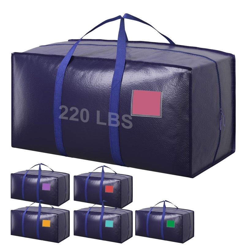 6 Pack Extra Large Heavy Duty Moving Bags with Reinforced Zipper & Wide Handles, Moisture - Resistant Storage Bins Packing Cubes for Clothes, College Dorm, Travel, and Home Organization, Dark Blue