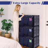 6 Pack Extra Large Heavy Duty Moving Bags with Reinforced Zipper & Wide Handles, Moisture - Resistant Storage Bins Packing Cubes for Clothes, College Dorm, Travel, and Home Organization, Dark Blue