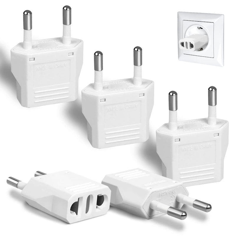 6 Pack US to Europe Plug Adapter - Type C European Travel Adapter, Wall Plug Power Converter for Europe (White)