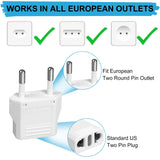 6 Pack US to Europe Plug Adapter - Type C European Travel Adapter, Wall Plug Power Converter for Europe (White)