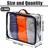 6 Pieces Large Clear Travel Packing Cube Clear Vinyl Zippered Storage Bags See Through Moving Bag PVC Multipurpose Pouch with Handle for Suitcase Shirts Dress Storage (Black, 11.8 x 10.2 x 3.9 Inch)