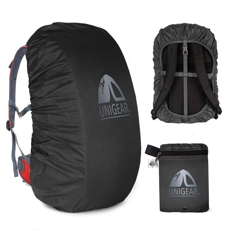 Unigear Backpack Rain Cover Waterproof Rating 5000mm Ultraportable and Durable with 2 Anti-Slip Buckle Strap, Integrated Carry Pouch Design (Black, Large for 40L-50L Backpack)