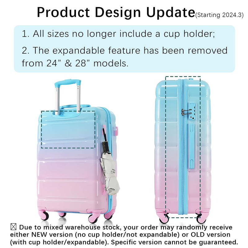 Merax Hard Shell Luggage Set 3 Piece Spinner Suitcase with Usb Airline Approved Carry On 20 Inch ABS+PC Suitcase Side Hook Luggage Lightweight Checked Baggage set, Gradient Aqua, 20"+ 24"+ 28"