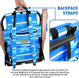 EasyGo Product Backpack Beach Chair 5 Positions and Cup Holder Pouch on Side Padded Pillow Storage Bag on Back Lightweight Rustproof Aluminum Black Frame - 1 Pack Beach Blue