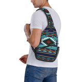 QISENTIS Southwest Native American Tribal Sling Bag for Women Crossbody Bag Aztec Turquoise Striped Geometry Print Sling Backpack for Men Navajo Design Shoulder Bag Gym Sports Travel Hiking Daypack