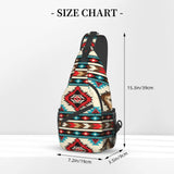 QISENTIS Tribal Aztec Geometric Pattern Sling Bag Crossbody Backpack Native American Ethnic Tribal Southwest Stripe Red Gym Travel Hiking Daypack Navajo Print Chest Shoulder Bag Unisex