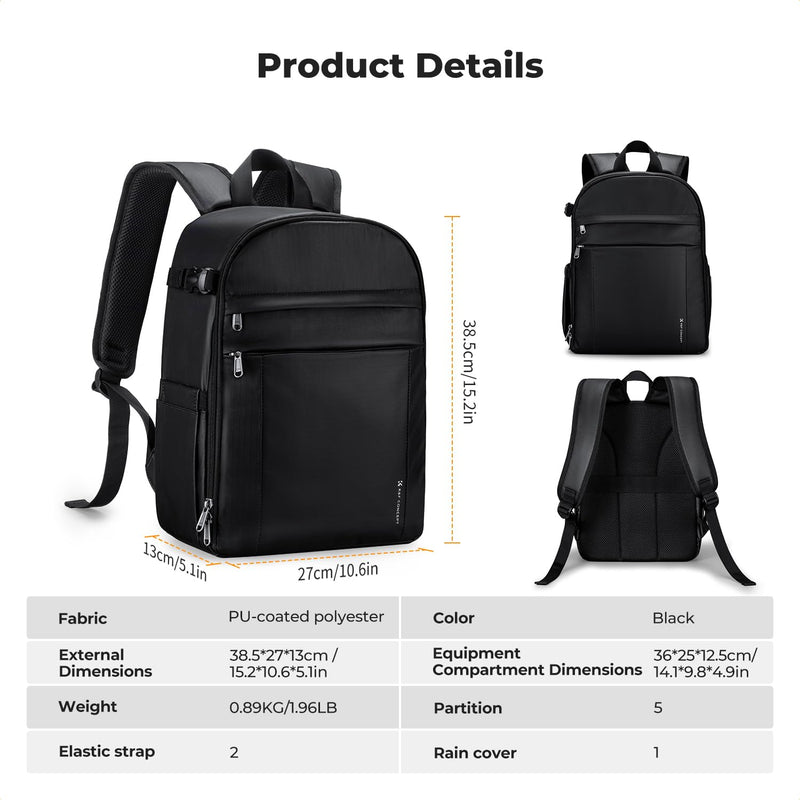 K&F CONCEPT Camera Bag Backpack, Professional DSLR/SLR/Mirrorless Camera Backpack, Photography Camera Case with Tripod Holder & Rain Cover Compatible with Canon/Sony/Nikon/FUJIFILM