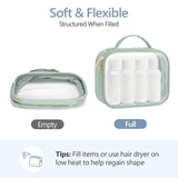 PACKISM TSA Approved Toiletry Bag Combo Pack, 1 Clear Makeup Bag Medium & Large for Checked Luggage, Clear Travel Bag with Handle, Water-resistant Travel Essentials Organizer, Laurel Green