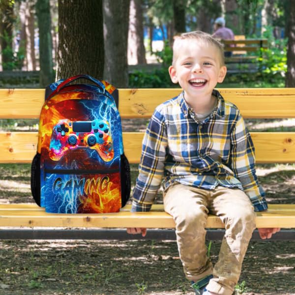 CustomWish Backpack for Kids School Kindergarten Elementary Primary Middle College, Gaming Schoolbag for Boys, 17 Inch Large Capacity Gamer Bookbag for Travel Work Hiking