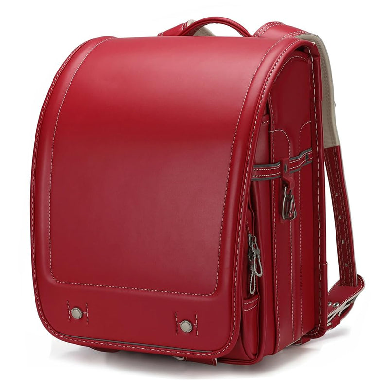 Baobab's wish Ransel Randoseru Backpack Semi-automatic satchel Japanese school bag for girls and boys PU leather bab-rng58 (Red)