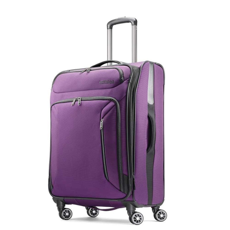American Tourister Zoom Softside Luggage with Spinner Wheels, Purple, Checked-Medium 25-Inch