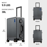 LEVEL8 Zipperless Carry On Luggage Airline Approved with Aluminum Frame, Hard Shell Suitcase with Spinner Wheels, Metal Checked Luggage with Double Tsa Locks, 20 Inch, Grey