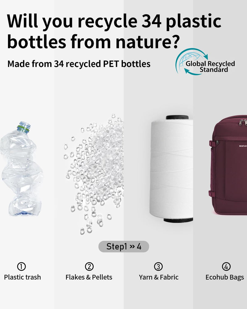 ECOHUB Travel Backpack for Women, Carry on Backpack with USB Charging Hole, Spirit Airlines Personal Item Bag Flight Approved, 15.6 Inch Laptop Backpack with Anti Theft Pockets, 30L, Red