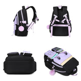 Miacollie Girls Backpack with Lunch Box and Pencil,Travel Daypack Cute backpack for Teens Girls Women Students (Black & Purple)
