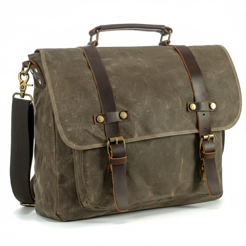 Messenger Bag for Men 15.6 Inch, Waterproof Waxed Canvas and Genuine Leather Briefcase, Vintage Shoulder Satchel, Business Laptop Bag for Work and Travel