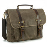 Messenger Bag for Men 15.6 Inch, Waterproof Waxed Canvas and Genuine Leather Briefcase, Vintage Shoulder Satchel, Business Laptop Bag for Work and Travel