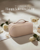 VLANDO Makeup Bag,Travel Toiletry Bag,Cosmetic Bag for Women PU Leather Portable Make up Bag for Skincare, Brushes & Travel Essentials-Toffee