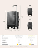 Carry On Luggage with Front Compartment and Cup Holder, KVF Expandable PC Hard Shell Suitcase with Front Pocket (FX-Plus, Gunmetal, 2-Piece (20/Tote))