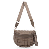 Duyijiff Puffer Crossbody Bum Bag Quilted Cherecked Cross Body Bumbags for Women Oversized Fanny Pack for Daily Use (Coffee)
