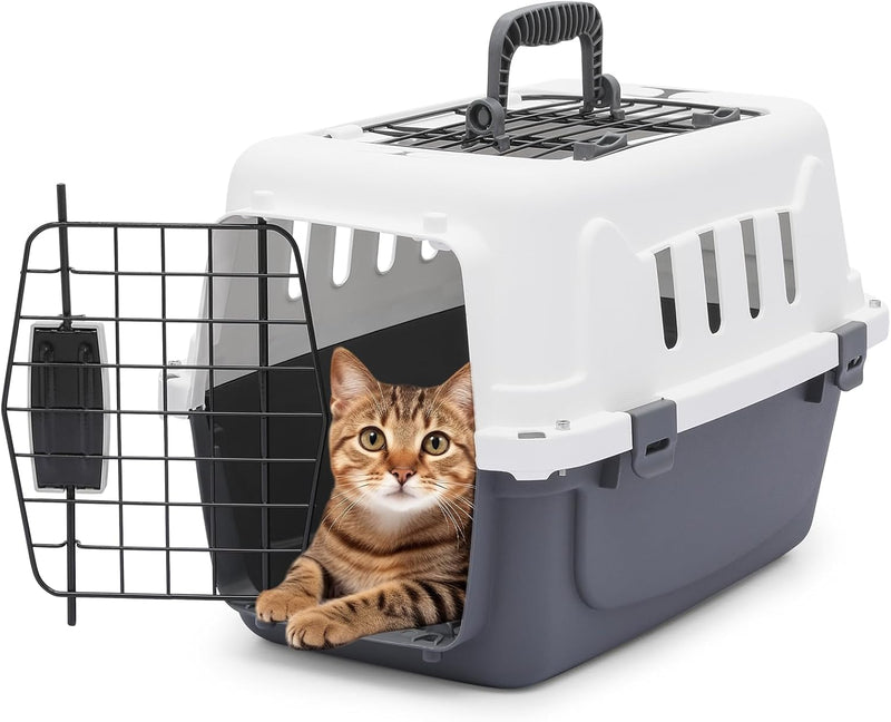 Athena Collection 18" Hard-Sided Travel Pet Carrier for Small Dogs and Cats, Plastic Dog Carriers with 2-Door Top & Front Load & Ventilation & Security Lock, Cat Dog Carrier for Pet, up to 10lbs, Grey